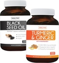 Bundle of Turmeric & Ginger & Black Seed Oil - Golden Harmony Blend - Turmeric & Ginger with 95% Curcuminoids & Bioperine (90 Capsules) & Black Seed Oil (Non-GMO) 100% Cold-Pressed Cumin Seed Oil