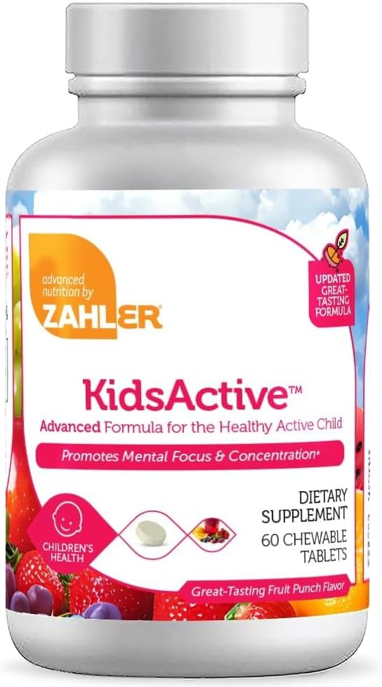 Zahler KidsActive、子供の咀嚼可能な集中の方式、すべての自然な子供の補足の支持の焦点、証明されたコーシャ、180のフルーツ パンチによって味付けられるタブレット