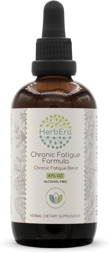 HerbEra Chronic Fatigue Formula B120 Alcohol-Free Extract Tincture: Siberian Ginseng Root, Ashwagandha Root, Licorice Root, Ginkgo Biloba Leaf, Reishi Mushroom. Chronic Fatigue Blend 4 Fl Oz