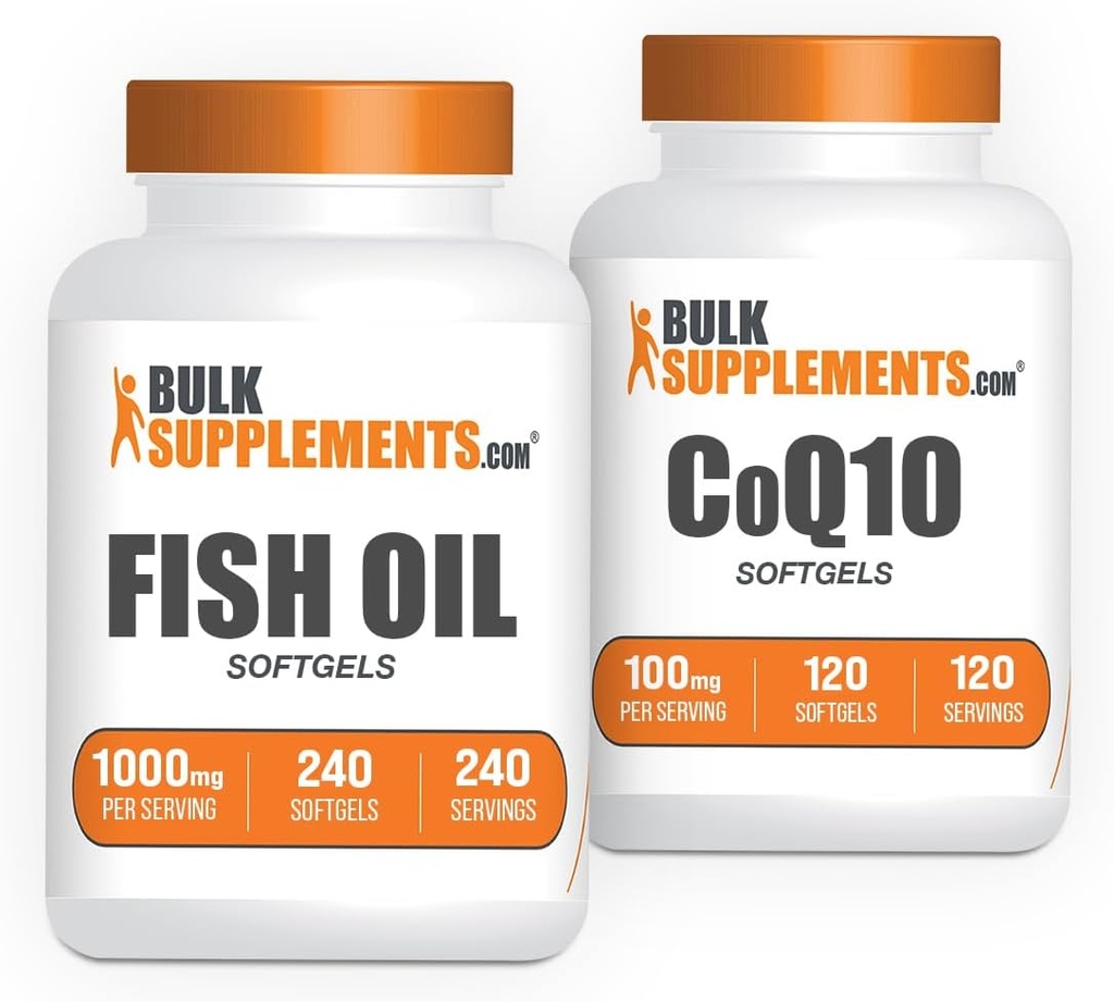 BulkSupplementsの魚油1000mgのSoftgels + CoQ10 100mgのSoftgelsの束