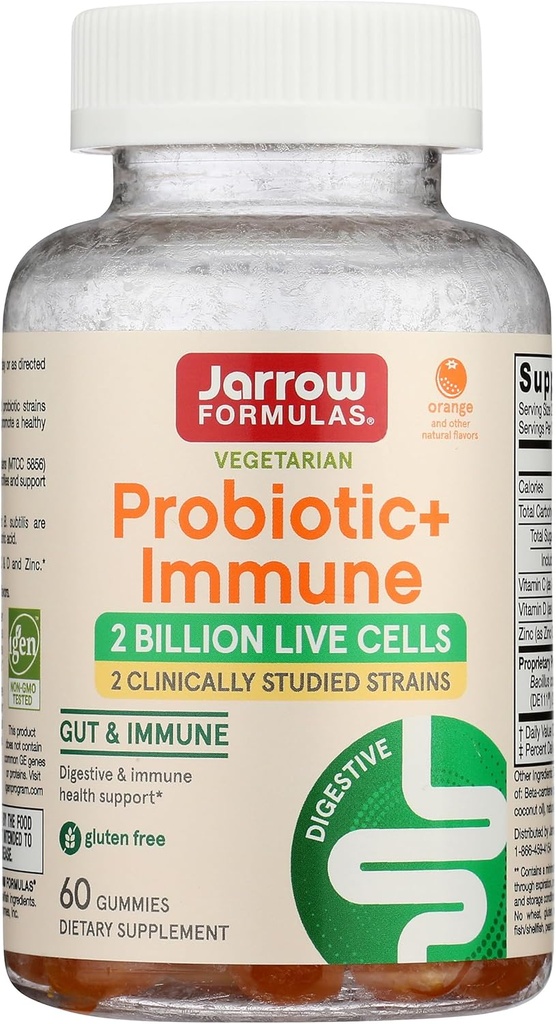 Jarrowフォーミュラプロバイオティクス+免疫グミー、消化の健康と免疫サポートのための2億CFUサプリメント、60オレンジ風味プロバイオティックグミー、30日の供給