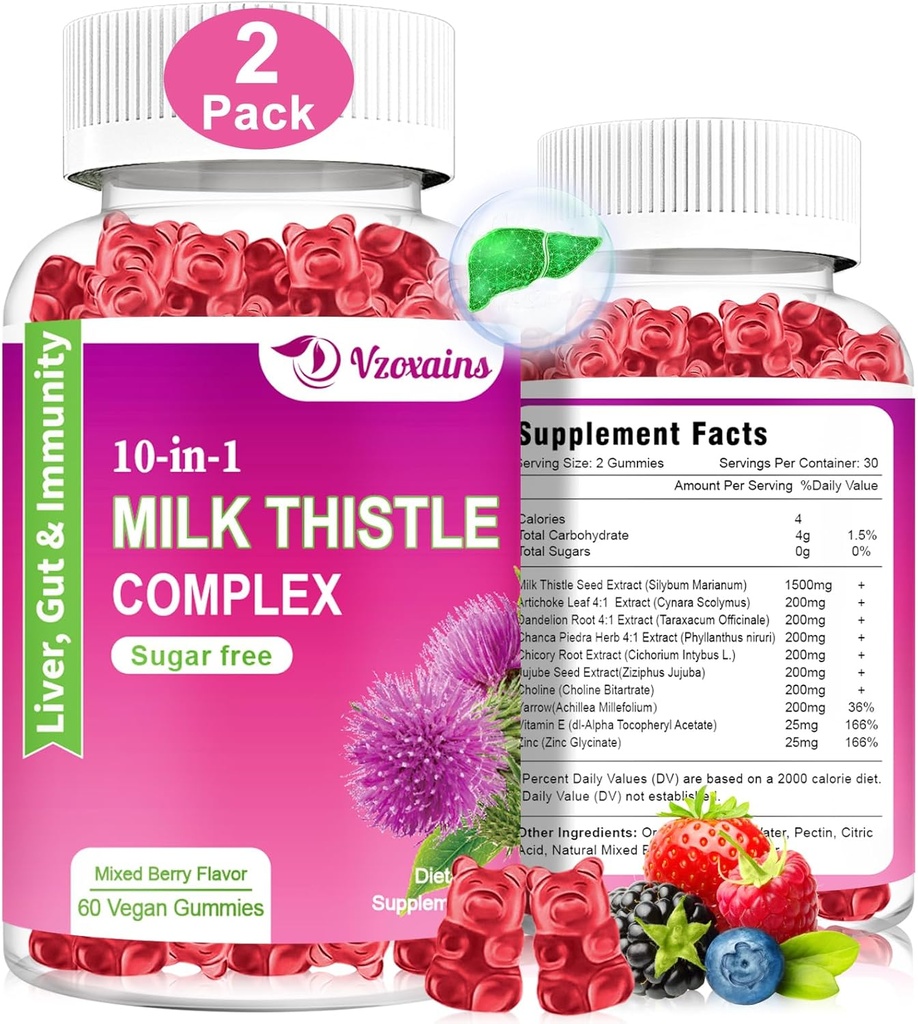 ミルクのThistleのグミー、10 in 1 肝臓のフォーミュラ 肝臓のクレンジングデトックスのためのDandelion Root、Turmeric、Artichokeの最適肝臓機能および消化の健康の混合された果実味