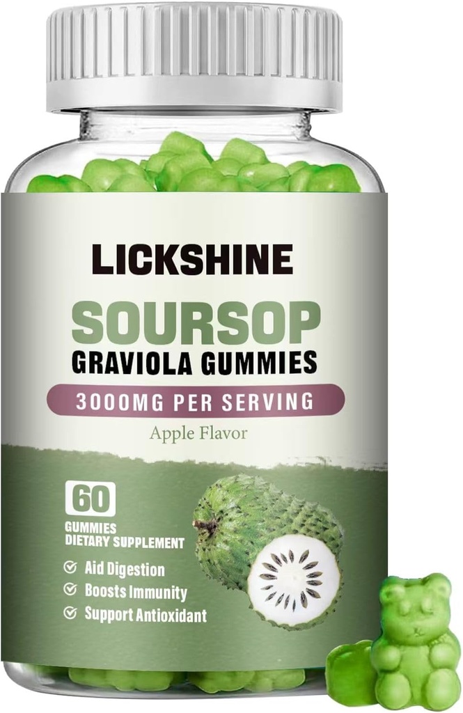 1パックSoursop Graviola Gummies - 3000mg余分な強さのSoursopはビタミンC、亜鉛-消化器補助剤、免疫サポート及び酸化防止剤-砂糖なし、非GMO、ビーガン、60の計算と補足を残します