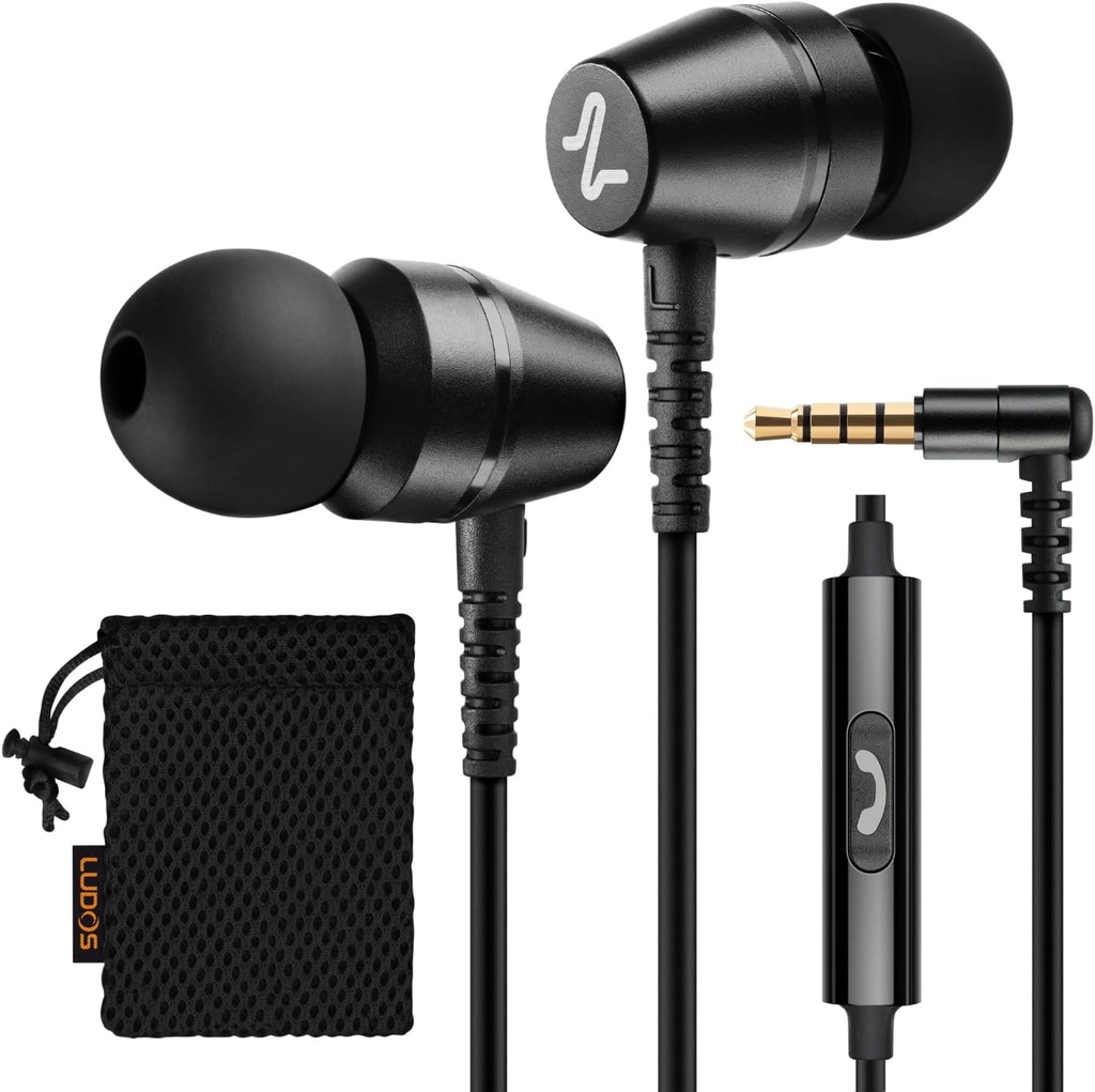 LUDOS OMNITONE 有線イヤホン イヤーフォン 5 年保証、マイク付きイヤホン、3.5 mm ジャック コードの耳の芽、iPhone、Samsung、コンピュータ、ラップトップ、子供、学生のためのビデオ会議