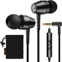 LUDOS OMNITONE 有線イヤホン イヤーフォン 5 年保証、マイク付きイヤホン、3.5 mm ジャック コードの耳の芽、iPhone、Samsung、コンピュータ、ラップトップ、子供、学生のためのビデオ会議