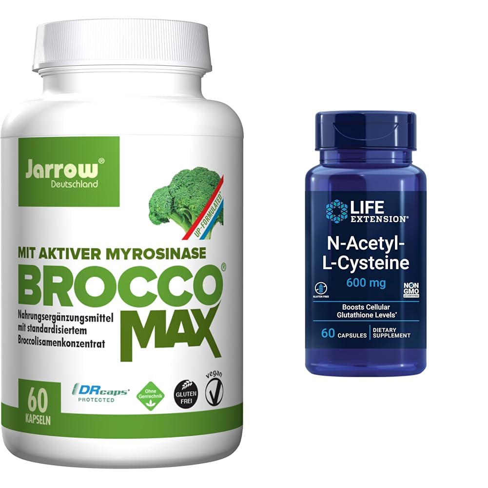 Jarrow BroccoMax SulforaphaneジェネレータとライフエクステンションN-アセチル-L-Cysteine免疫&呼吸サポートバンドル、60カウントそれぞれ