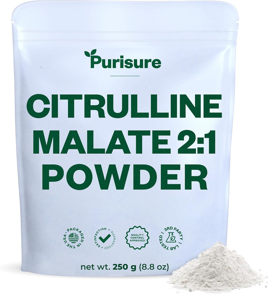 Purisure L-Citrullineの粉250gの強さの性能およびエネルギーのための優れたCitrulline 2:1の無光沢の補足、プレワークアウトのCitrullineの無光沢の粉-筋肉ポンプおよび回復を高めて下さい- 83のサービング
