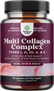 Advanced Multi Collagen Complex - Ageless Multi Collagen Peptides Supplements with Type 1 2 3 5 & X & Biotin for Hair, Skin and Nails Vitamins - Biotin Supplements for Women & Men - 90 Count