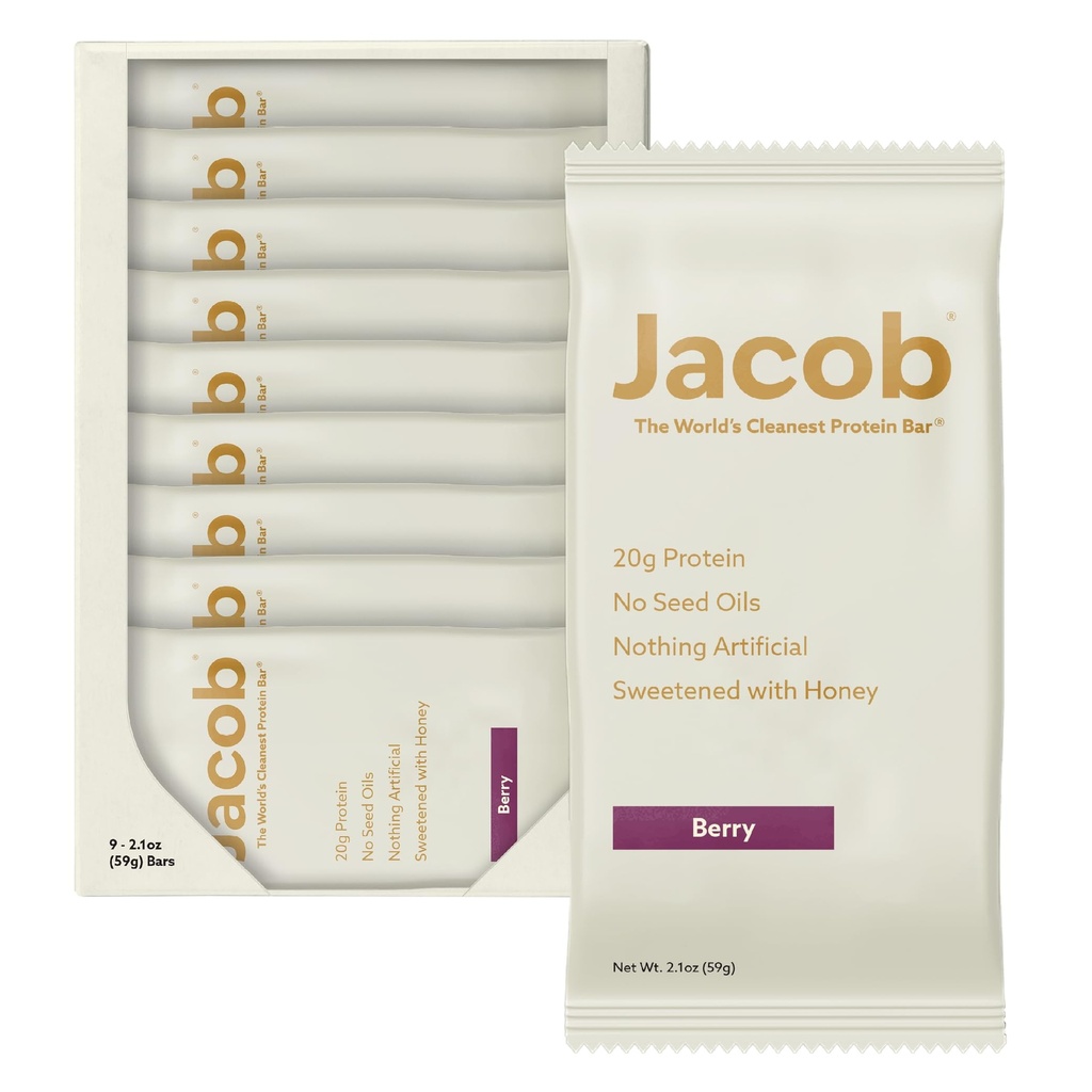 Jacob Bar, Protein Bars, Mixed Berry (9 Bars Total) - 20g Grass-Fed Protein, No Seed Oils, Nothing Artificial