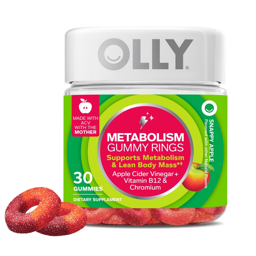 OLLYメタボリズムのおいしいリング、Apple Cider Vinegar、ビタミンB12、クロム、エネルギーおよび消化器の健康、Chewableの補足、Appleの味- 30の計算