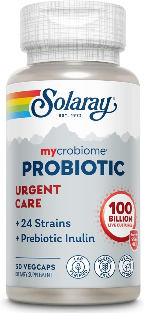 SOLARAY Mycrobiome プロバイオティクス 緊急ケア | ヘルシーダイジェスト、免疫機能、その他に対応するために配合 | 100 Billion CFU | 30 VegCaps