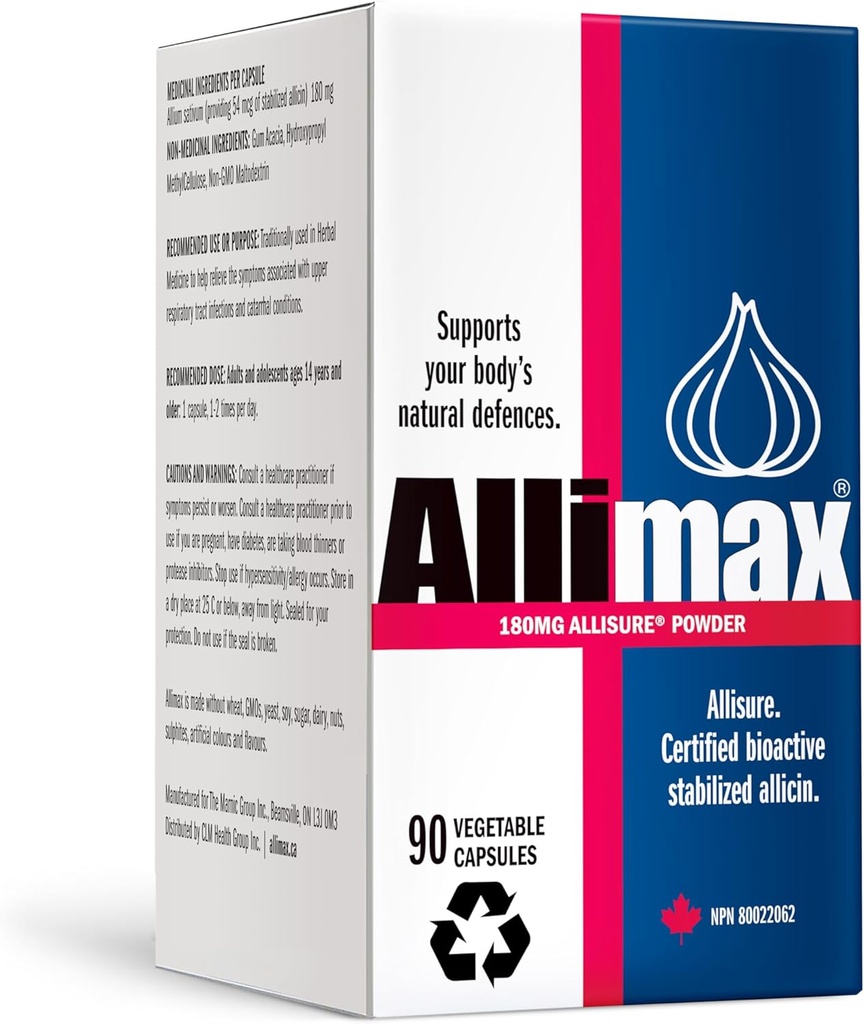 AllIMAX 180mg 90カプセル。 あなたの体の免疫機能をサポートするアリシンニンニクサプリメント。 安定化および有効な生物活動的なアリシンを含んで下さい、きれいで及び持続可能なスペインによって成長されるニンニクから得られる。