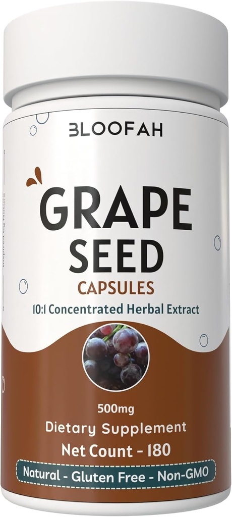 ブドウ種子カプセル500mg | 酢酸ビニファラ 濃縮10:1抽出粉末 | 天然ハーブサプリメント、非GMO、グルテンフリーフォーミュラ(180カウント)