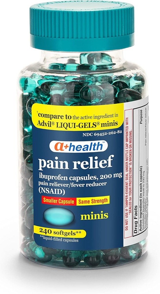 A+Health Mini Ibuprofen 200 Mg Softgels, Pain Reliever/Fever Reducer (NSAID), 240 Count