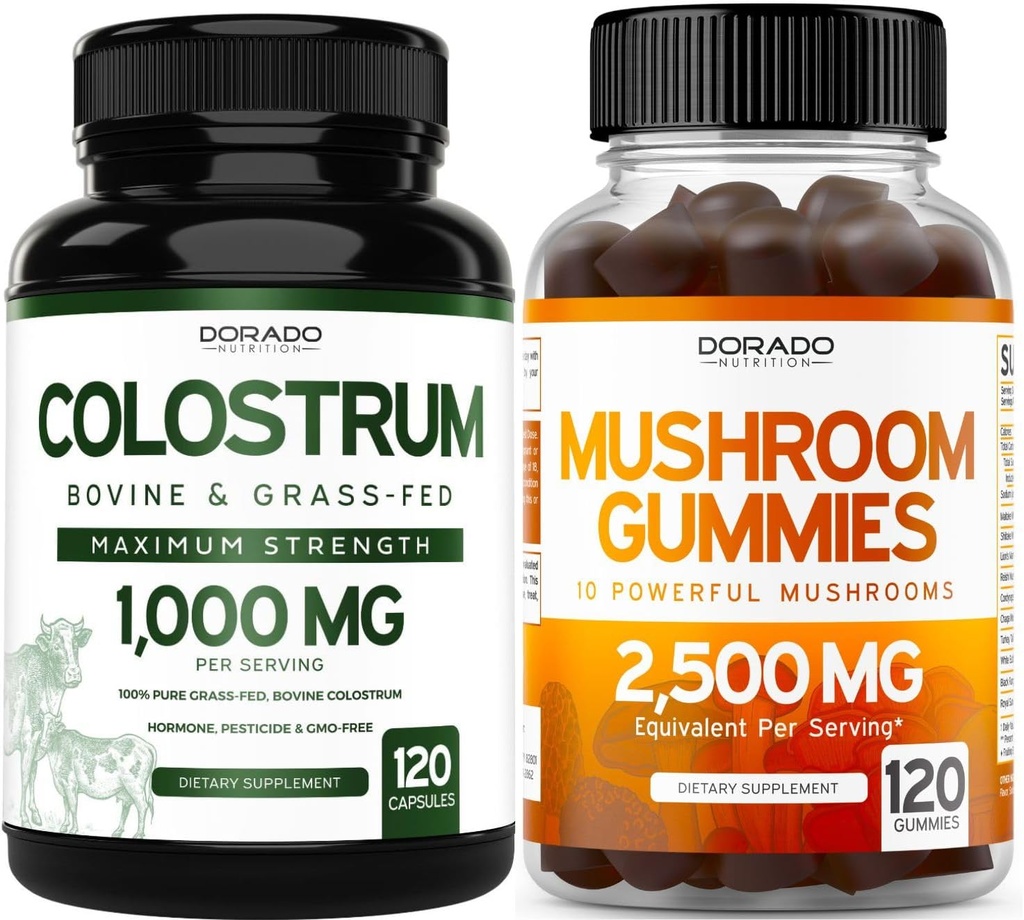DORADO NUTRITION Colostrum Supplement 1000mg Per Serving and Mushroom Gummies (120 Count) Mushroom Supplement