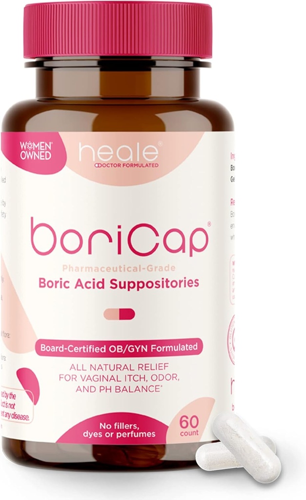 BoriCap - 女性のためのホウ素酸の坐剤 - 600 mg -腟の健康及びバランス、イッチ及び臭気 - 自然な救助 - 女性用フェミニン ケア-女性用衛生製品- Heale - 60カプセルによって米国製