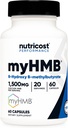 Nutricost myHMB カプセル 1,500MG カルシウム HMB/サービング、60 カプセル、20 サービング - パフォーマンス ライン、Calcium B-Hydroxy B-Methylbutyrate Monohydrate