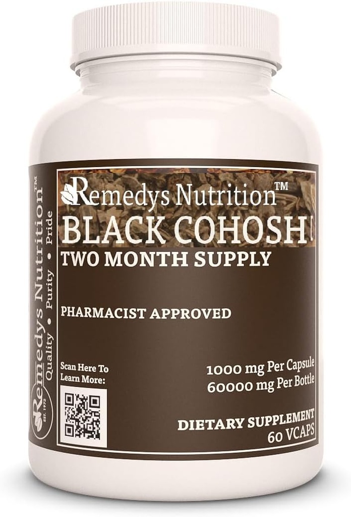 Remedyの栄養黒コホッシュ | 1,000 mg, 60 ビーガンカプセルハーブサプリメント | 2 ヶ月の供給