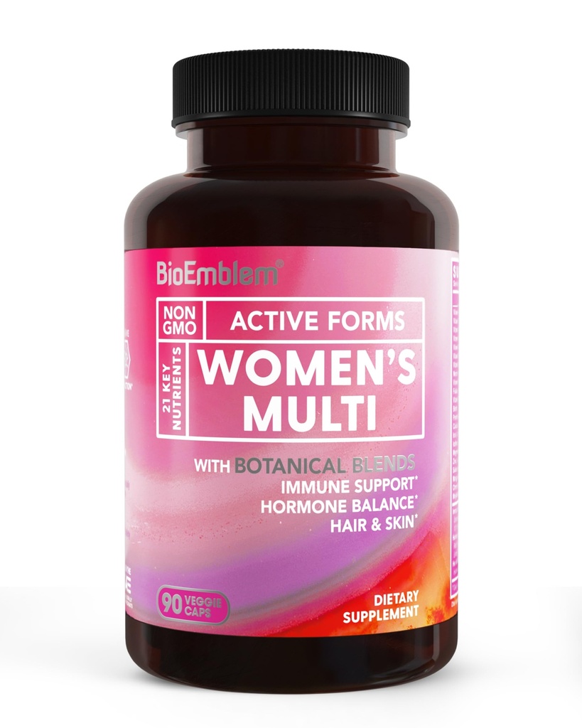 BioEmblemの女性のMultivitamin - 免疫、エネルギー、毛、ビタミンA、B12、B6、D3、Biotin、鉄、マグネシウム、コラーゲンおよび野菜のブレンドのための完全な毎日の多-グルテンフリー- 90のカプセル