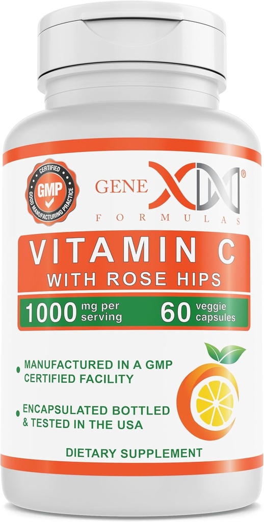 Genexフォーミュラ1000mgビタミンCとローズヒップ(60カプセル)ヘルシー免疫システム - 非GMO、グルテンフリー、ビーガン(60日の供給)
