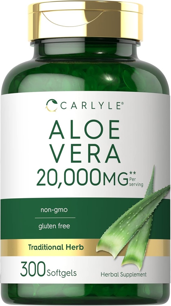 Carlyle Aloe Vera Softgel カプセル 20,000mg | 300 カウント | Aloe Vera ゲル サプリメント | GMO ノングルテン 無料