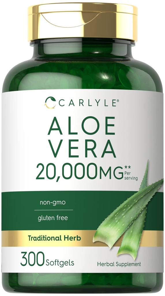 Carlyle Aloe Vera Softgel カプセル 20,000mg | 300 カウント | Aloe Vera ゲル サプリメント | GMO ノングルテン 無料