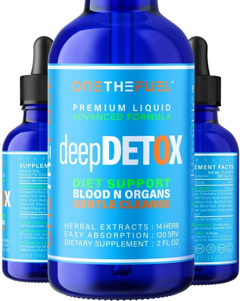 Deep Detox 2oz. Plant-Based Colon Intestinal Gut Liver Cleanse Detox Support. Purify Blood Skin 100% Natural Herbal Fibers Diet Supplement. Pure Vegan Fast Absorb Tincture Liquid