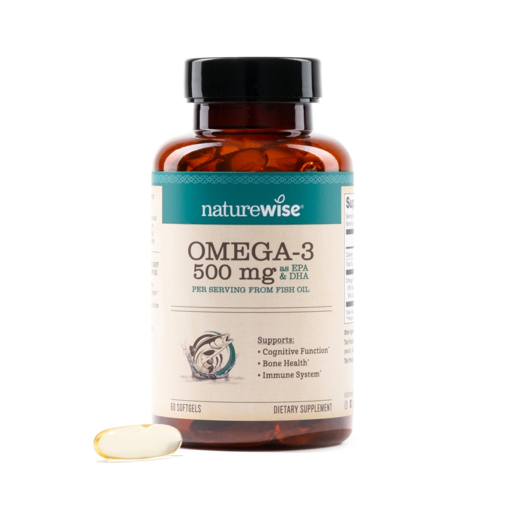 NatureWiseオメガ3魚油 - ピルあたり500mg - EPA&DHA - 免疫サポート、脳と最適ウェルネス - グルテンフリー、非GMO - 60Softgels[2ヶ月の供給]