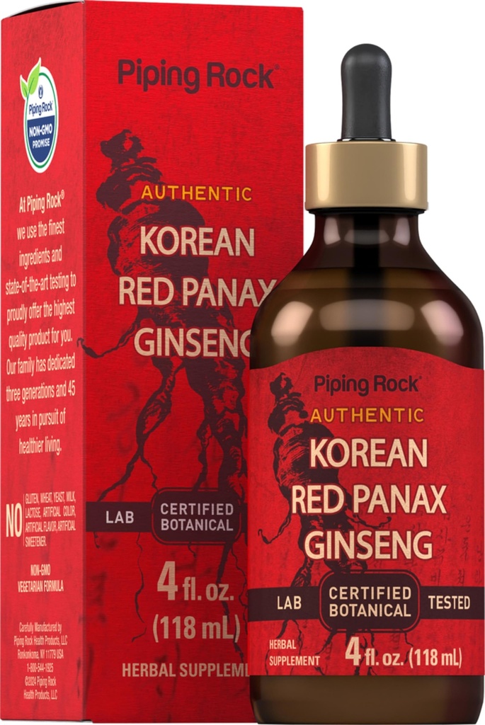 パイピングロック韓国レッドジンセン液エキス | 4 Fl Oz | パンアックスルートエキス | アルコールフリーチンキ | ベジタリアン・ノンGMO・グルテンフリー対応商品