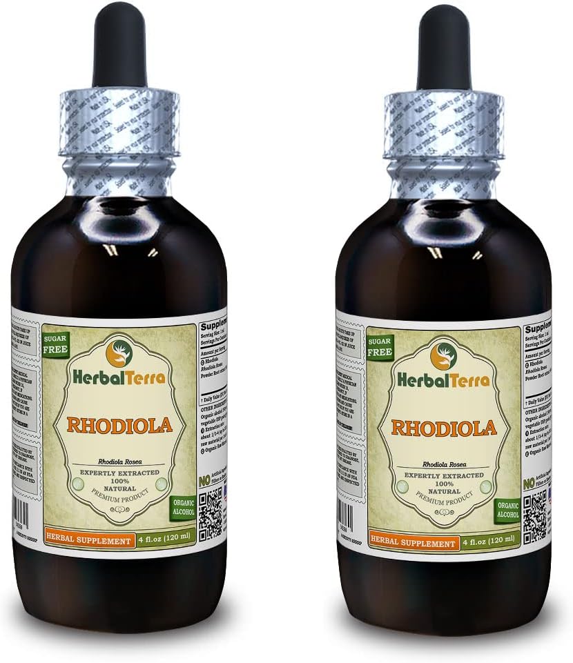 Rhodiola (Rhodiola rosea) チンキ、有機乾燥Roots液体エキス(ブランド名:HerbalTerra、米国製) 2x4 fl.oz (2x120 ml)