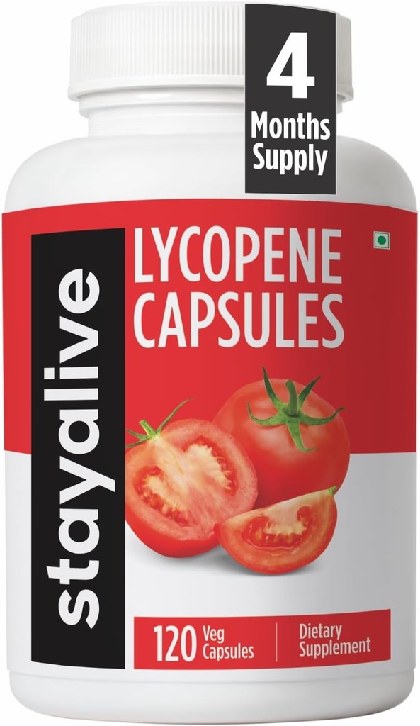 男性60mg、自然なトマトのエキスの粉、供給4か月の120のカプセルのためのALIVE Lycopeneの補足、非GMOおよびグルテンフリーのCarotenoidの補足にとどまって下さい