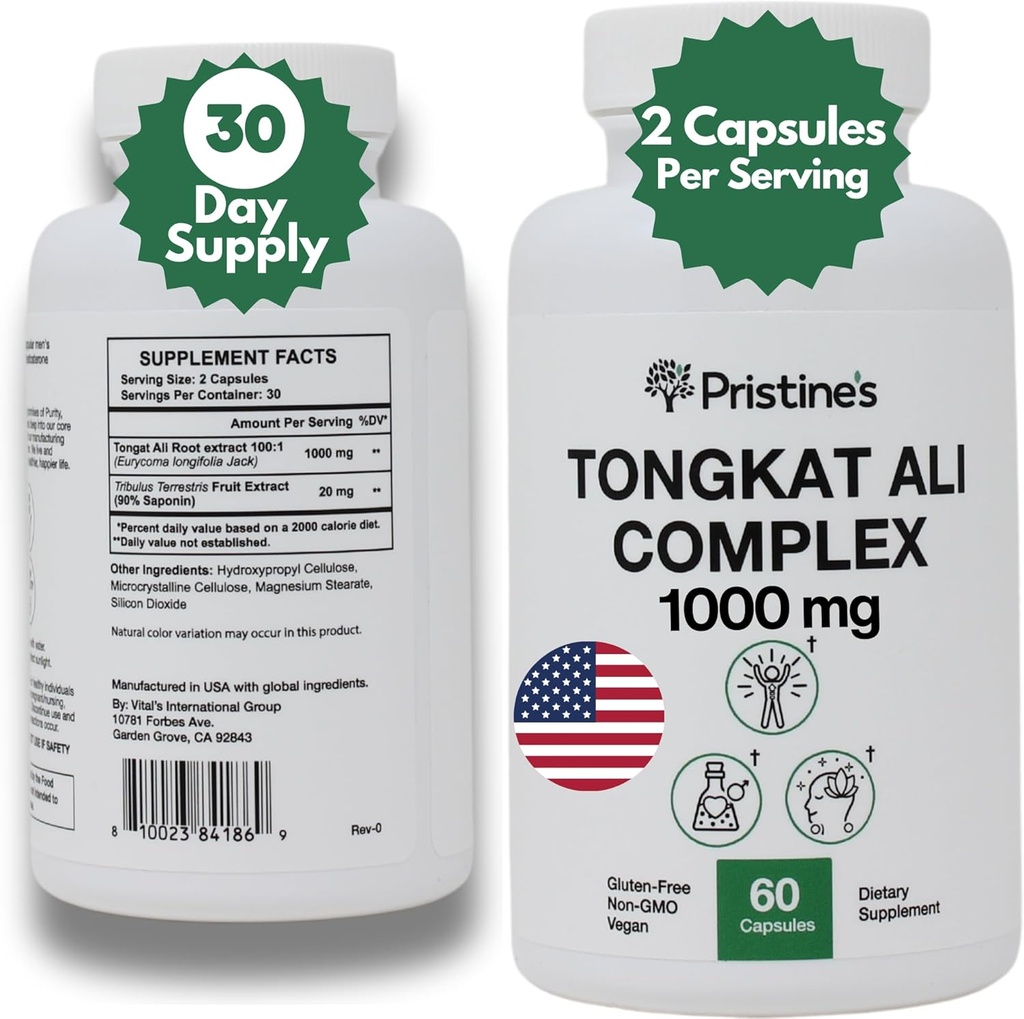 Tongkat Ali 1000MG Extract Supplement -30 Day Supply - Athletic Performance Support - Natural Aphrodisiac, Testosterone & Immunity Support - Potent Antioxidant Benefits