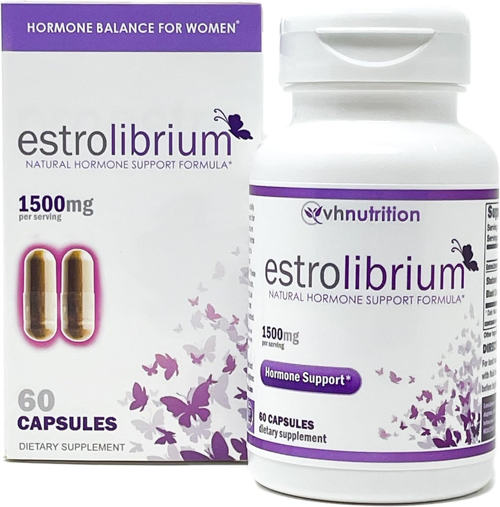 VH Nutrition ESTROLIBRIUM | 女性用ホルモンバランス | 更年期サポートサプリメント | 黒コホッシュ、シャタワリ、チェストツリーベリー(Vitex)、ドンキア | 60 カプセルスワロピルしやすい