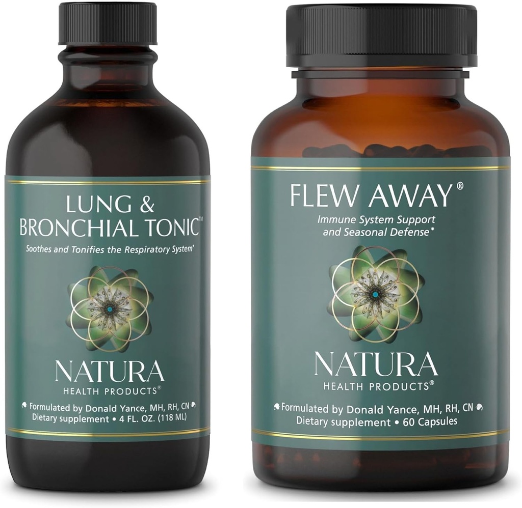 Natura Health Products Lung & Bronchial Tonic and Flew Away Supplement Bundle - Soothes and Tonifies The Respiratory System - Immune System Support & Seasonal Defense