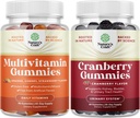 Bundle of Potent Daily Multivitamin Gummies for Adults and Natural Cranberry Gummies for Women and Men - Wellness Blend of Vitamin D A C E B12 Zinc and Biotin - Extra Strength Delicious Antioxidant