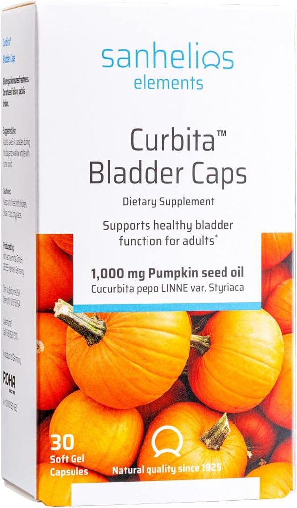 Sanhelios Curbita Bladder キャップ カボチャシードオイル 1,000mg - 男性と女性のための健康な膀胱機能サポートサプリメント - 非GMO、砂糖フリー、防腐剤フリー、グルテンフリー - 30 Softgelカプセル
