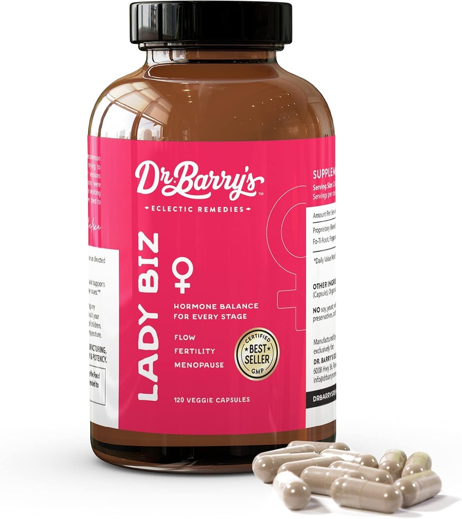 Dr. Barry's Lady Biz   女性のためのホルモンバランス | 女性のための豊饒と月経閉止サポート, エストロゲン & 気分のサポート. 120カプセル、30日の供給