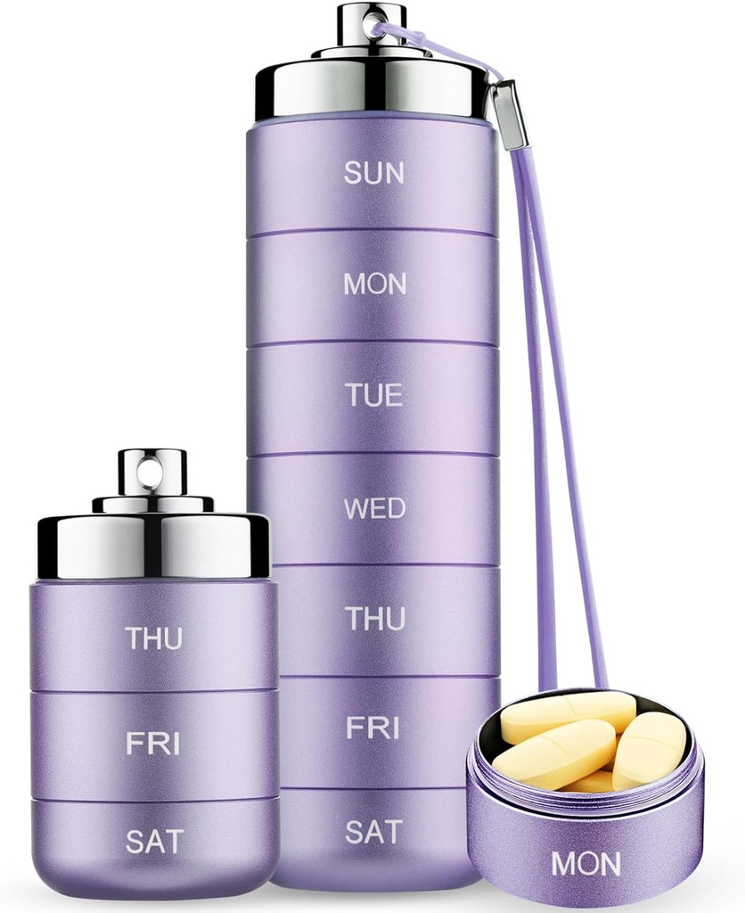 Mossimeの金属の旅行丸薬のオルガナイザー、携帯用7日のビタミンのオルガナイザー積み重ね可能、防水1日の丸薬箱、大きい丸薬の容器、ビタミン、魚油、補足のための毎日の薬のオルガナイザー