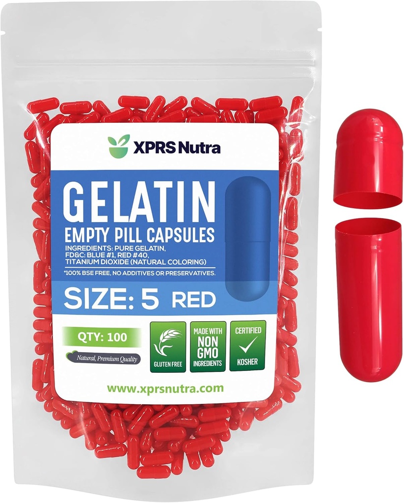 XPRS Nutraのサイズ5の空のカプセル-100の計算の非常に小さい空のゼラチンのカプセル-Pills DIYのカプセルの詰物-Do-It-Yourselfのビタミンの補足のための満たされた丸薬のゲルの帽子(赤)