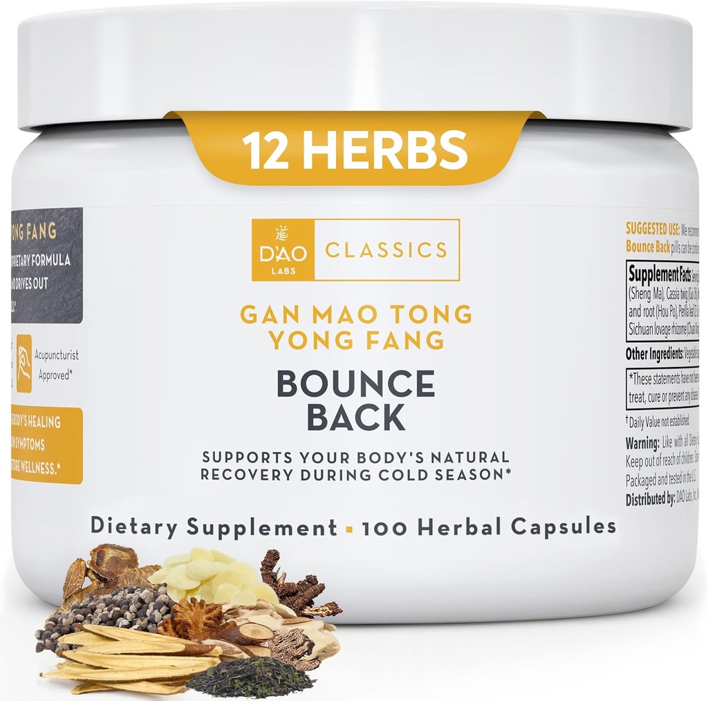 D’AO Labs Bounce Back - ガン・マオ・トン・ヨン・ファン - コールド・シーズン・シンプトム(ネッズ) 100つの草のカプセル。