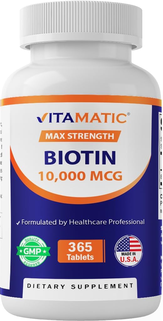 Vitamatic Biotin より強い毛、皮及び釘のための 10,000 mcg (10 mg) - 365 ビーガン タブレット- また呼ばれたビタミン B7