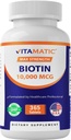 Vitamatic Biotin より強い毛、皮及び釘のための 10,000 mcg (10 mg) - 365 ビーガン タブレット- また呼ばれたビタミン B7