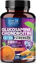 Glucosamineのコンドロイチン2100mg - MSM、グルコサミン硫酸塩、Turmeric、Boswellia、軟骨、柔軟性及びMobilityのためのケルセチン、米国でびん詰めにされる、240のカプセルが付いている3X強さの接合箇所サポート補足