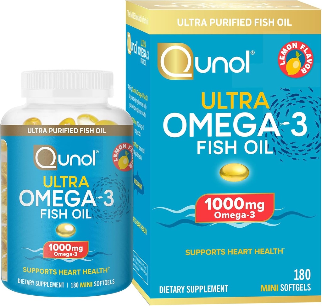 Qunolの魚油オメガ3小型Softgels、1000mg Omega 3 EPA + DHAの超純粋な補足、中心の健康サポート、レモン味、スワローの小型、3か月の供給、180の計算への容易な