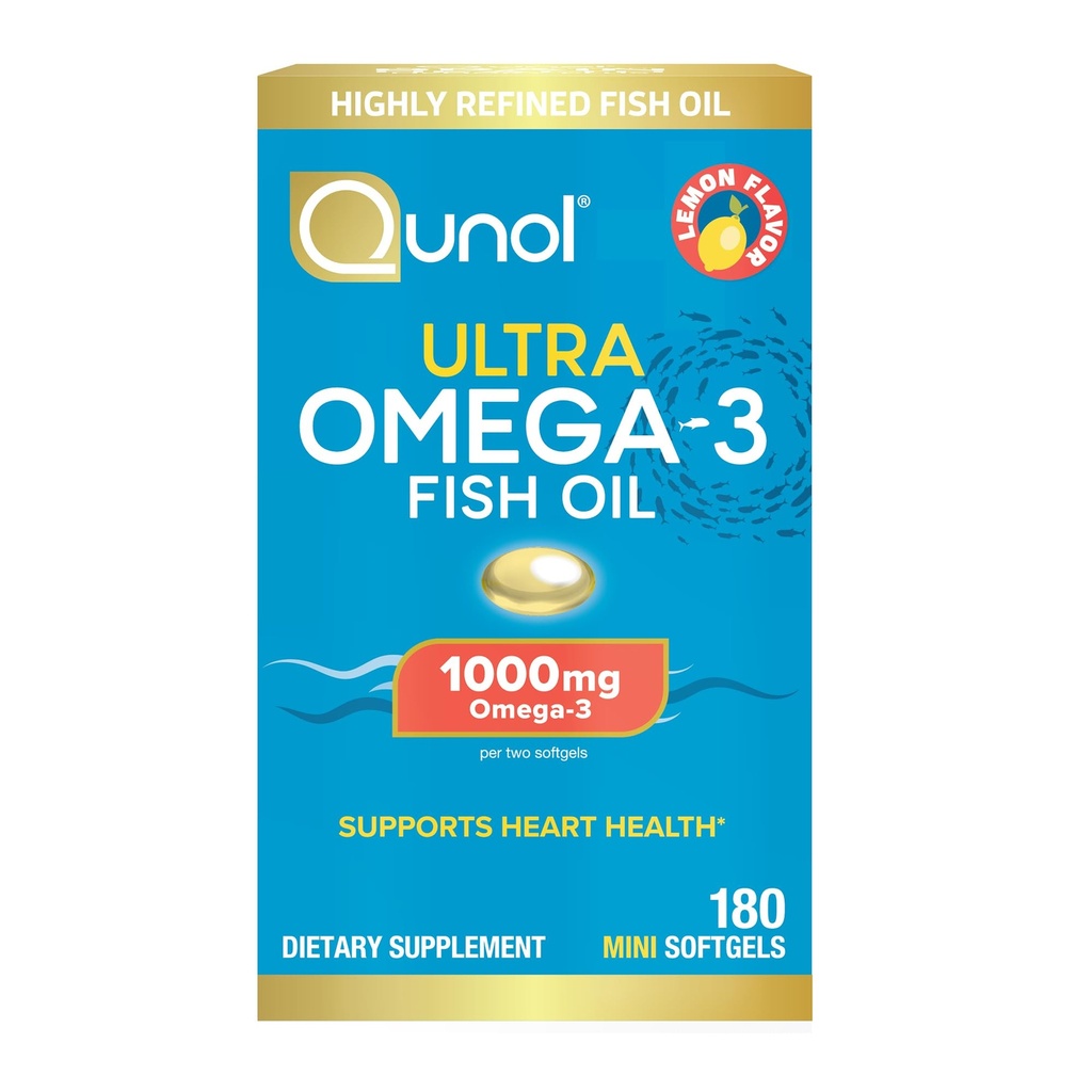Qunolの魚油オメガ3小型Softgels、1000mg Omega 3 EPA + DHAの超純粋な補足、中心の健康サポート、レモン味、スワローの小型、3か月の供給、180の計算への容易な