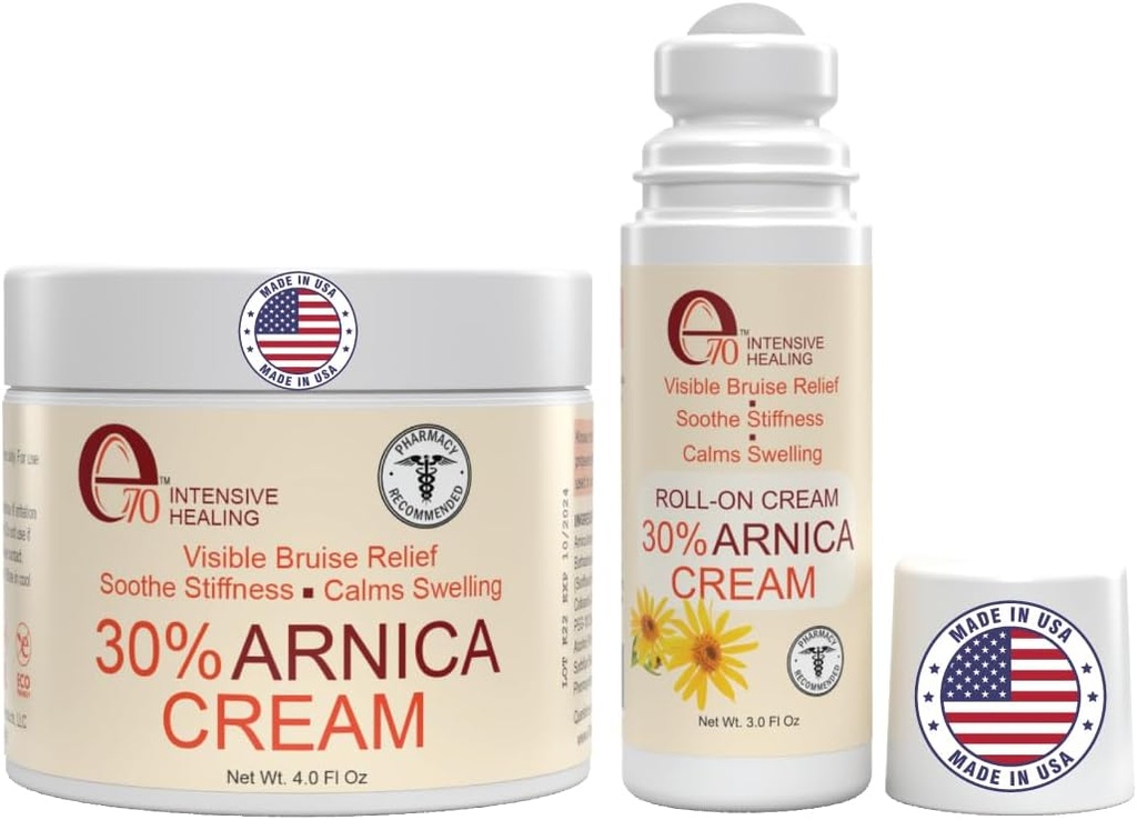 Arnica Cream & Arnica Gel Roll-On 2PK for Bruising and Swelling, Soothe Sore Muscles & Joint with Vitamin K, 30% Arnica Montana, ヒアルロン酸&アルギニン