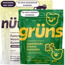 GrunsのSuperfoodの緑+新しいNütropsのガミーの束、有機性栄養物の補足2 x 28のパック:Multivitaminのプレバイオティクス、適応物質+向知性のきのこの草の補足は気分、焦点、ガットを支えます
