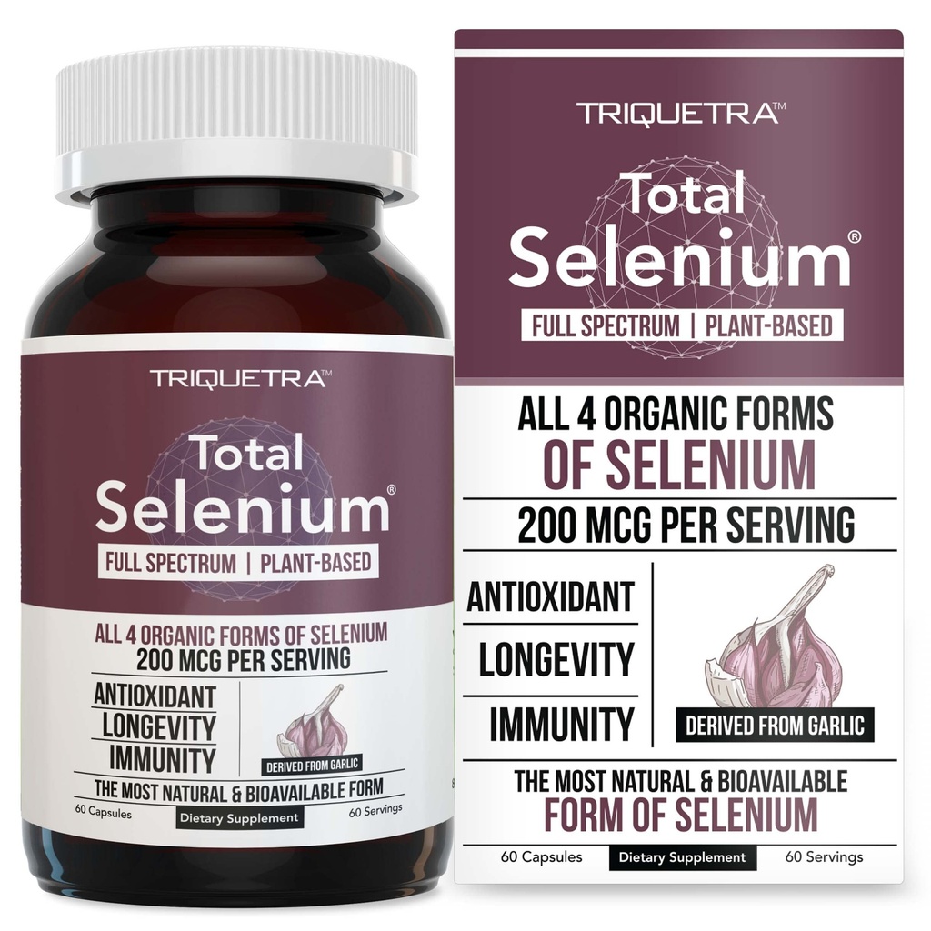 総セレン - 200 mcg、植物ベースのセレン - フルスペクトラム、セレノメチニンを含むセレンの4つのエッセンシャルオーガニックフォームが含まれています - ニンニクから派生 - 60カプセル