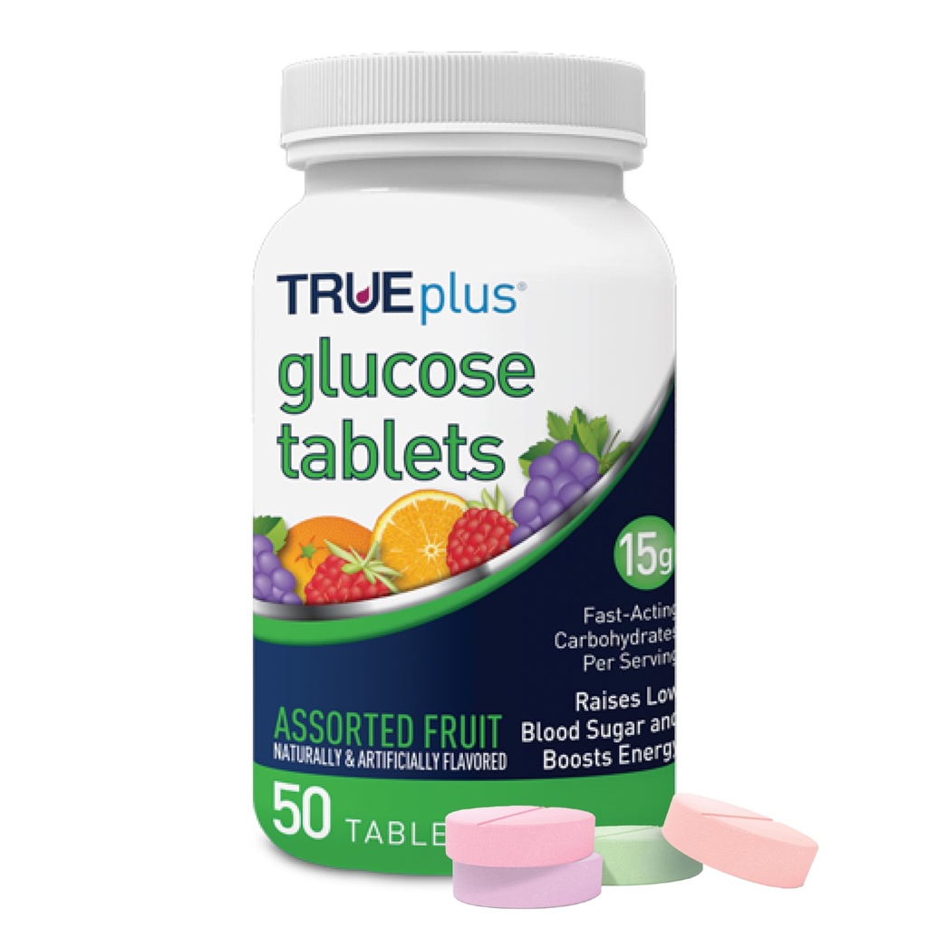 TRUEplus®グルコース錠、盛り合わせ風味(グレープ、ラズベリー、オレンジ) - 50ctボトル (1)