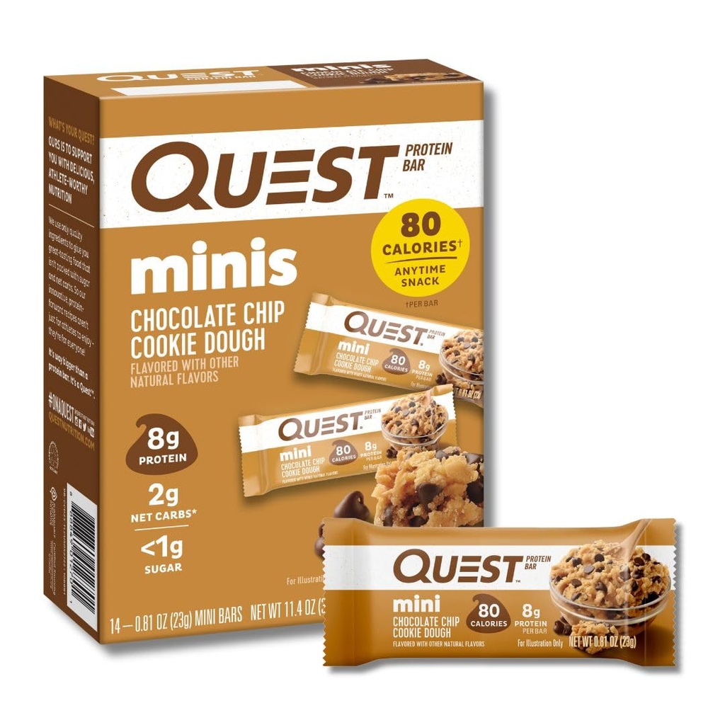 Quest Nutrition Mini Chocolate Chip Cookie Dough Protein Bar, 8g Protein, 1g Sugar, 2g Net Carbs, Gluten Free, 14 カウント